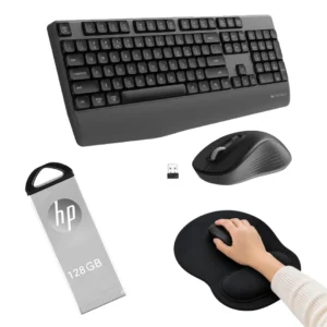 Premium computer accessories including keyboard, mouse pad and USB pendrive for office and personal use