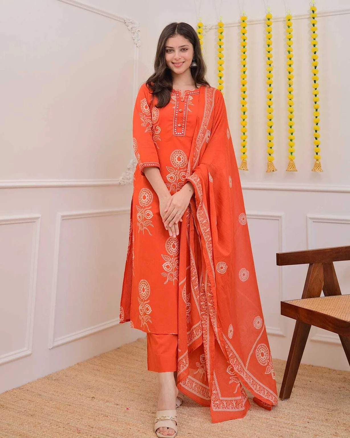NISHA FASHION women's printed kurta, palazzo and dupatta set featuring elegant ethnic prints, comfortable fabric, matching palazzo pants, and stylish dupatta for festive and casual occasions.
