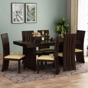 Devsignature Sheesham Wood 6 Seater Wooden Dining Set featuring a premium solid Sheesham wood dining table with six matching chairs, ideal for modern homes, family dining, and elegant interiors.