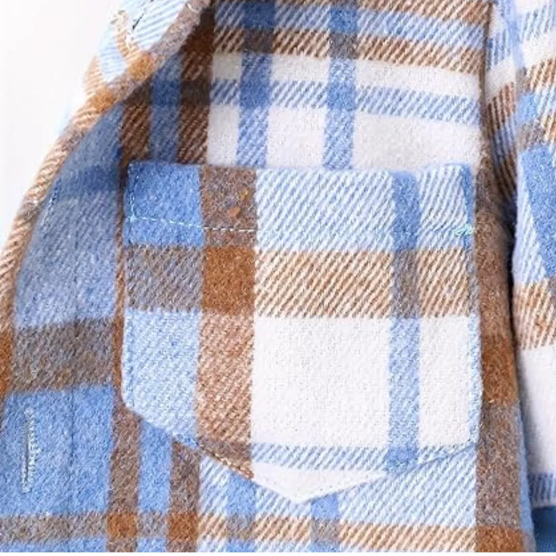 2-piece kids boys outfit featuring a flannel plaid hoodie shirt, matching long sleeve top, and comfortable pants set, perfect for fall, winter, and spring casual wear.