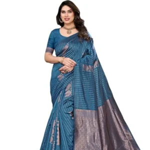 Women's Litchi Silk Banarasi Silk Saree (Meena) featuring luxurious woven zari work, elegant Banarasi pattern, rich pallu, and matching blouse piece for weddings, festivals, and special occasions.