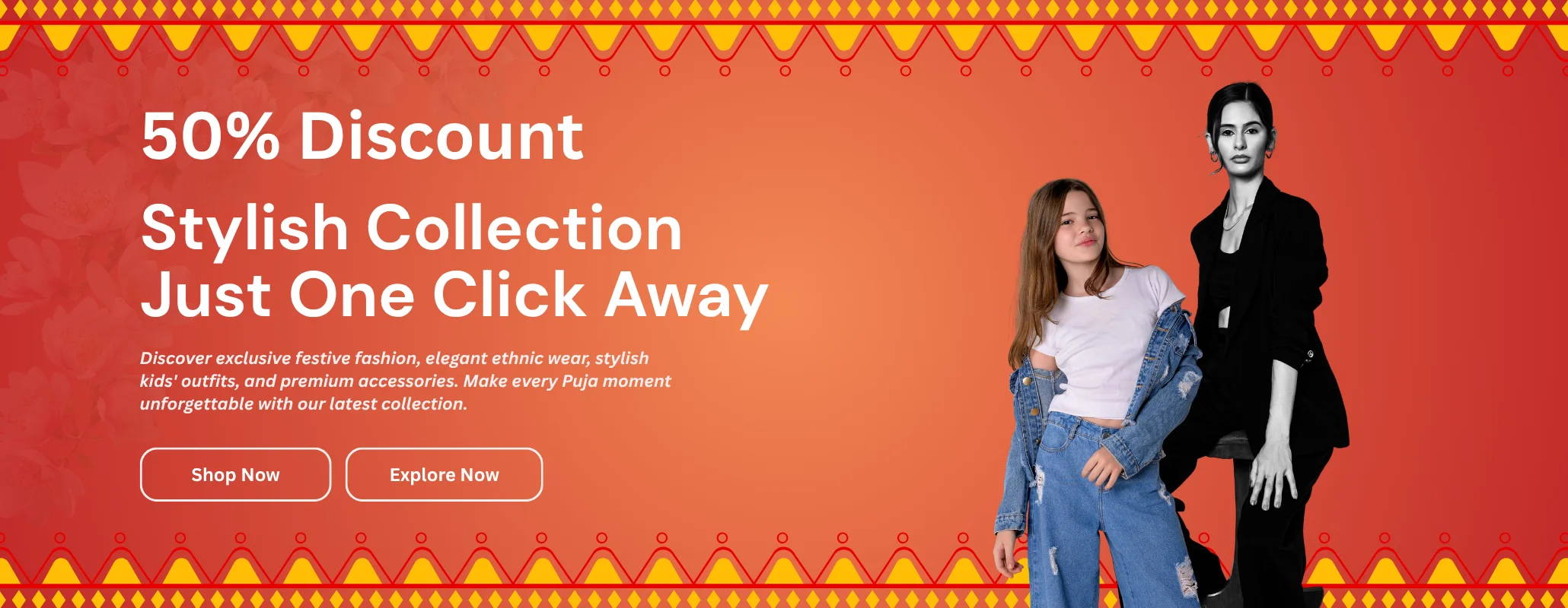 Modern e-commerce hero banner showcasing premium clothing, fashion accessories, footwear, home essentials, and lifestyle products with an attractive shopping offer and stylish design.