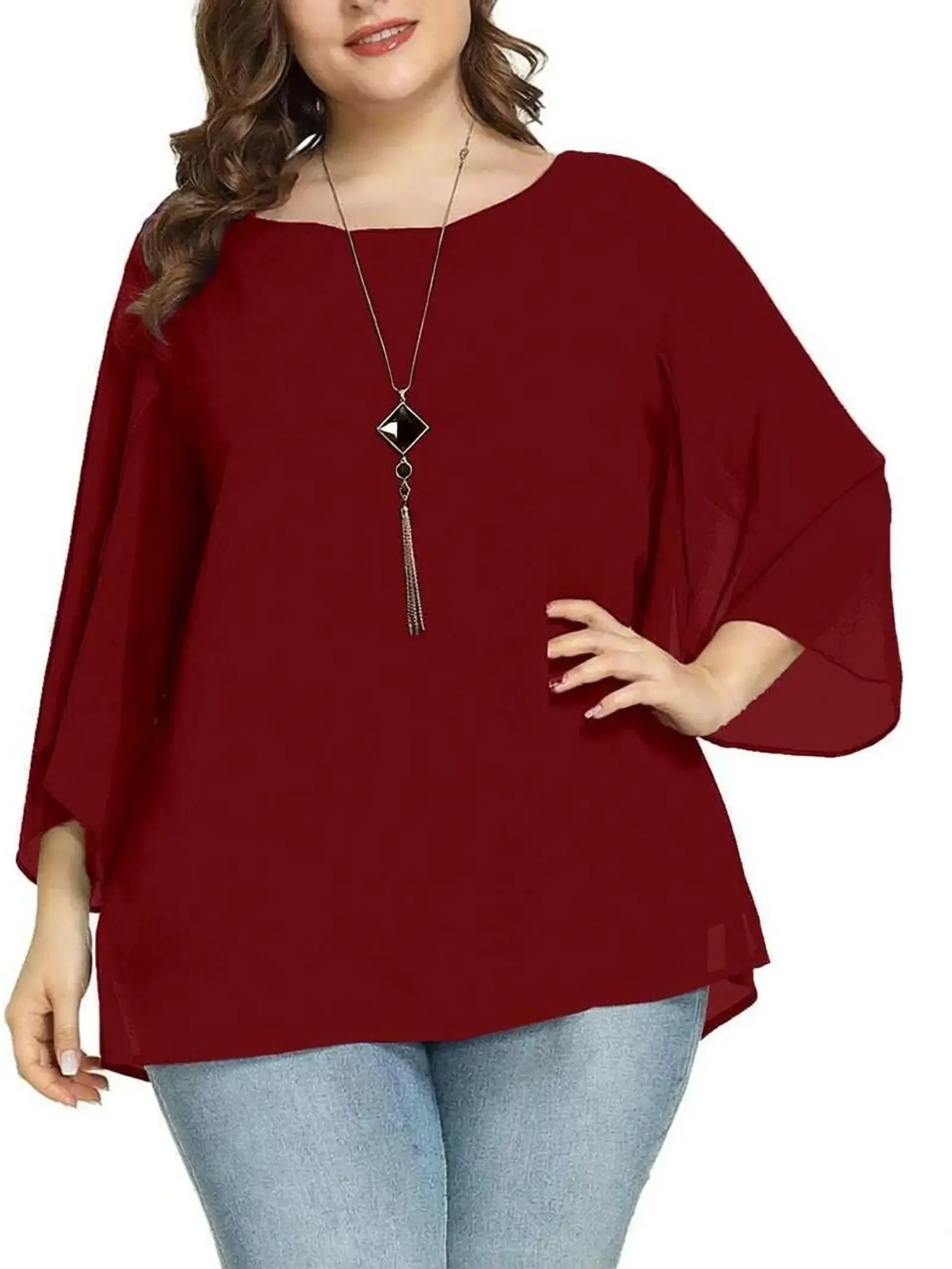 Women's Solid Maroon Long Sleeve Top | Stylish Casual Loose Fit Women's Top